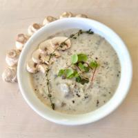Creamy mushroom leek soup Fall special · Freshly cooked mushroom, leek, cream, parsley, thyme.