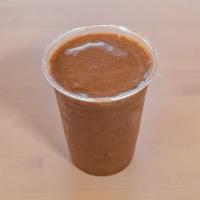 Curious George Smoothie · Banana, almond butter, cocoa sauce and almond milk. Vegan.