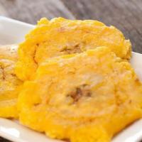 Tostones Rellenos · 3 crispy tostones filled with choice of protein.