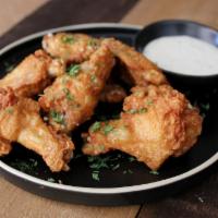 Buffalo Chicken Wings · Served with a choice of sauce. Served with ranch or blue cheese.