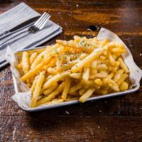 Parmesan Truffle Fries · Deep fried fries topped with Parmesan cheese, garlic and
parsley served with spicy mayo and...