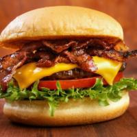 Bacon Cheddar Burger · Lettuce, Thousand Island, patty, cheddar cheese, bacon, mayo, pickles, onions, tomatoes.