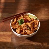 Pad Thai with Chicken · Pad Thai noodles stir-fried with egg, tofu, bean sprouts, crushed peanuts, crushed peppers a...