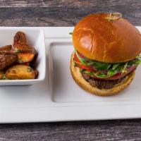 Kafta Beef Burger · Hand-formed beef, pomegranate molasses patty, mixed with minced parsley, jalapenos, onions, ...