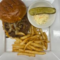 Tara's Favorite burger Specialty · 8 oz. beef burger, with sauteed mushrooms, onions, cheddar cheese, served with french fries.