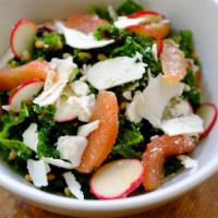 Kale and Farro · Currants, ricotta salata, grapefruit, radishes, and cider vinaigrette.