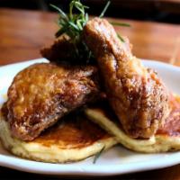 Fried Chicken & Pancakes · World Famous Pancakes! Sullivan County Farms chicken, bourbon maple syrup.