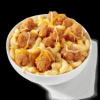Mac & Cheese Bowl · Bowl of Mac & Cheese, topped with chicken, and three-cheese blend