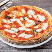 Margherita Pizza · Fresh mozzarella, plum tomato sauce, basil and olive oil. Your choice of brick oven or regul...