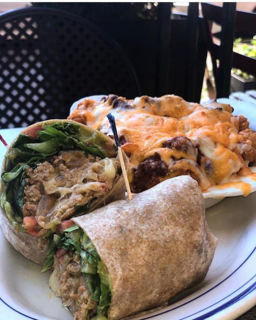 Turkey Burger Wrap · Turkey, sauteed onion, hot pepper cheese, romaine lettuce, tomatoes, and guacamole in a tortilla wrap.