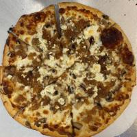 The Masterful Mushroom Pizza · House roasted garlic sauce, shredded mozzarella, cremini mushrooms, button mushrooms, feta, ...