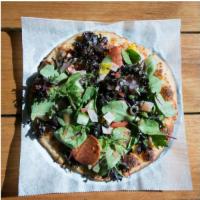 The Antipasto Pizza Salad · Mixed greens, cucumber, tomato, pepperoni, ham, banana peppers, and black olives, with balsa...