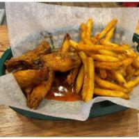 Wings and Fries · Fried bone in wings with fries.  Choose from 6 different wing sauces.