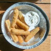 Zucchini Sticks · Fried breaded zucchini sticks with a side of house made ranch dressing.