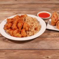 C7. Sweet and Sour Chicken Combination Platter · Cooked with or incorporating both sugar and a sour substance.