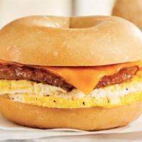 Egg, Cheese & Turkey Sausage Sandwich · Fresh-cracked egg with Turkey sausage and  your choice of cheese served on your favorite bag...