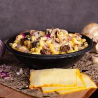 Philly Cheese Steak Mac & Cheese Bowl · Slow Cooked Short Rib, Onion, Mushrooms, and Muenster Cheese