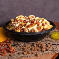 All American Bacon Cheeseburger Mac & Cheese Bowl · Ground Beef, Bacon, American Cheese, and Pickles