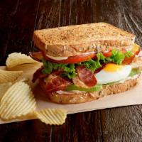Bigger Better BLT Sandwich · Bacon, leafy lettuce, Roma tomatoes, fresh-cracked egg, mayo, avocado slices, toasted multig...