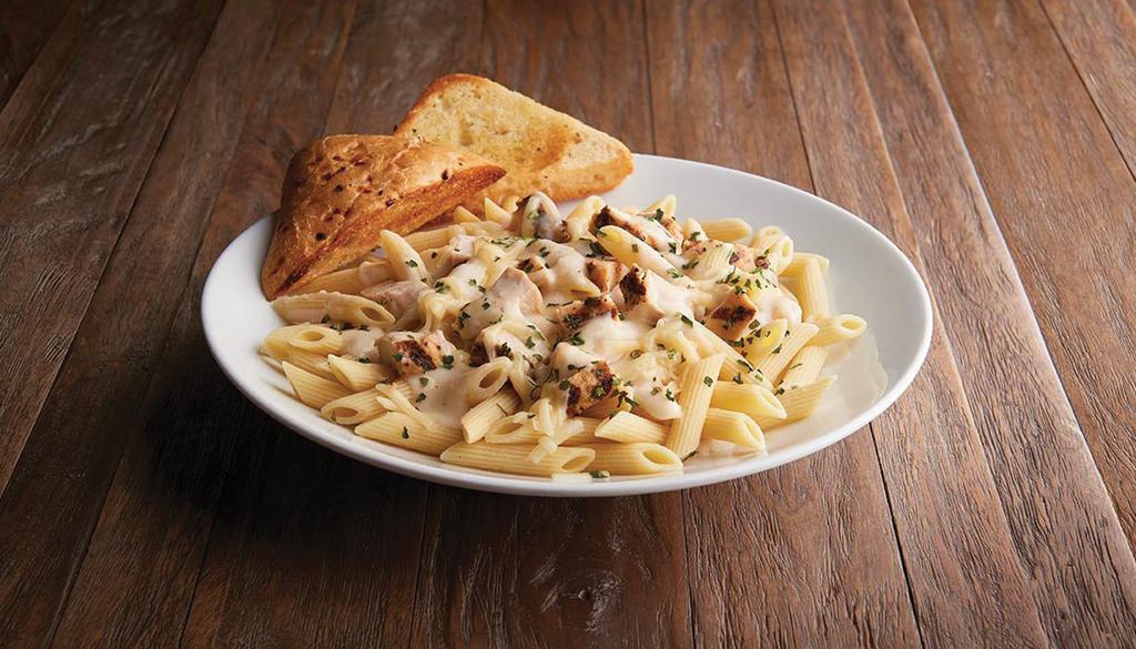 Chicken Alfredo Pasta · Grilled, 100% antibiotic-free chicken breast, penne pasta, Alfredo sauce and Asiago. Substitute marinated salmon or sirloin steak for an additional charge.