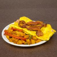 Desayuno Combo · Includes 2 eggs, a meat and/or vegetables, home fries or french fries, toast and coffee or s...