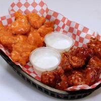 Boneless Wings · Served with fries.