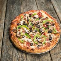 House Special Pizza · Pepperoni, sausage, mushrooms, green peppers, onions & black olives. Hand-tossed dough, home...