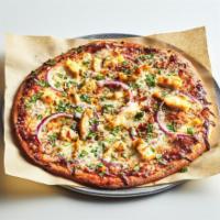 BBQ Chicken Pizza · Zesty house-made BBQ sauce, melted mozzarella cheese, with red onions, cilantro, topped with...