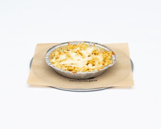 Cheesy Alfredo Pasta · Penne pasta, with creamy alfredo sauce, mozzarella and feta cheese topped with fresh garlic then baked to a perfectly golden brown.