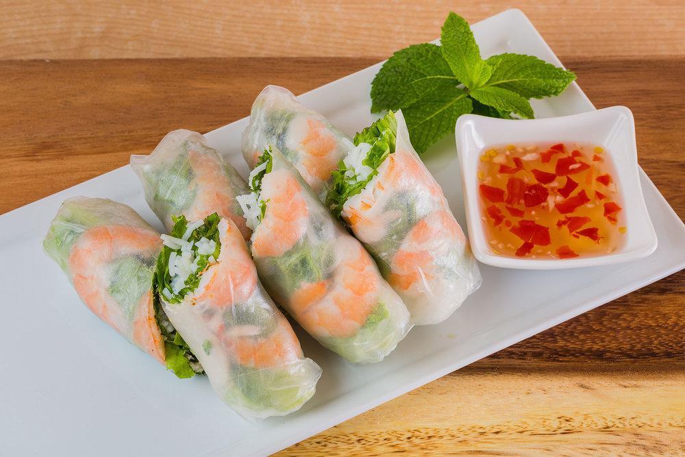 3. Goi Cuon Spring Roll · 2 pieces. Salad, pork, shrimp and peanut sauce.