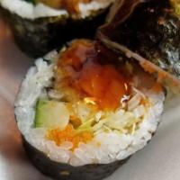 6. Spider Roll · Soft shell crab, lettuce, masago and cucumber.