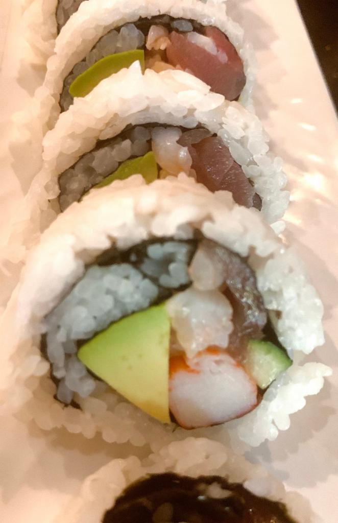 36. Tokyo Roll · Shrimp, tuna, avocado, crab and cucumber.