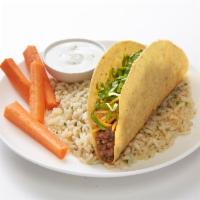 Kids Taco Plate · 1 Special ground beef or shredded chicken taco with your choice of 1 sides.