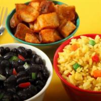 Black Beans · Black beans cooked with pico de gallo and seasonings.