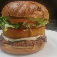 BEYOND BEEF PLT   · Grilled plant-base Beyond grounded beef burger, lettuce, tomato, pickles onion ring, guacamo...