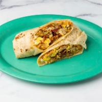 Bacon Breakfast Burrito ·  Served with meat, potatoes, eggs, and cheese.