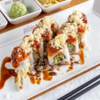 Banzai Roll · Hot. Shrimp tempura, avocado, cucumber, spicy tuna and sweet sauce.