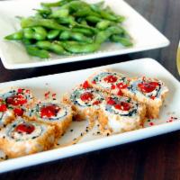 Crab and Avocado Roll · Lump crab salad rolled with cream cheese, cucumber and avocado then rolled in crispy panko. ...