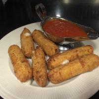 Mozzarella Sticks · Served with a side of marinara sauce.