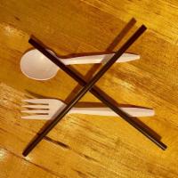 Utensil · Save the environment, add utensils only if you need it. Package of spoon, chopsticks, and na...