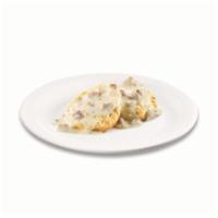Biscuit and Gravy · An open-faced biscuit covered in sausage gravy