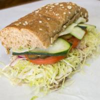 03. Vegetarian Sandwich · Cheese, mustard, mayonnaise, avocado, lettuce, tomatoes, pickles, cucumber, onion, garlic sp...