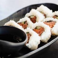Spicy Tuna Roll (8pc) · Rice, spicy tuna, cucumber and seaweed paper