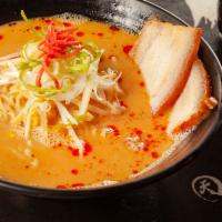 Miso Ramen · Pork broth, miso, chashu, ground pork, kizami ginger, bamboo shoot, black mushroom, bean spr...