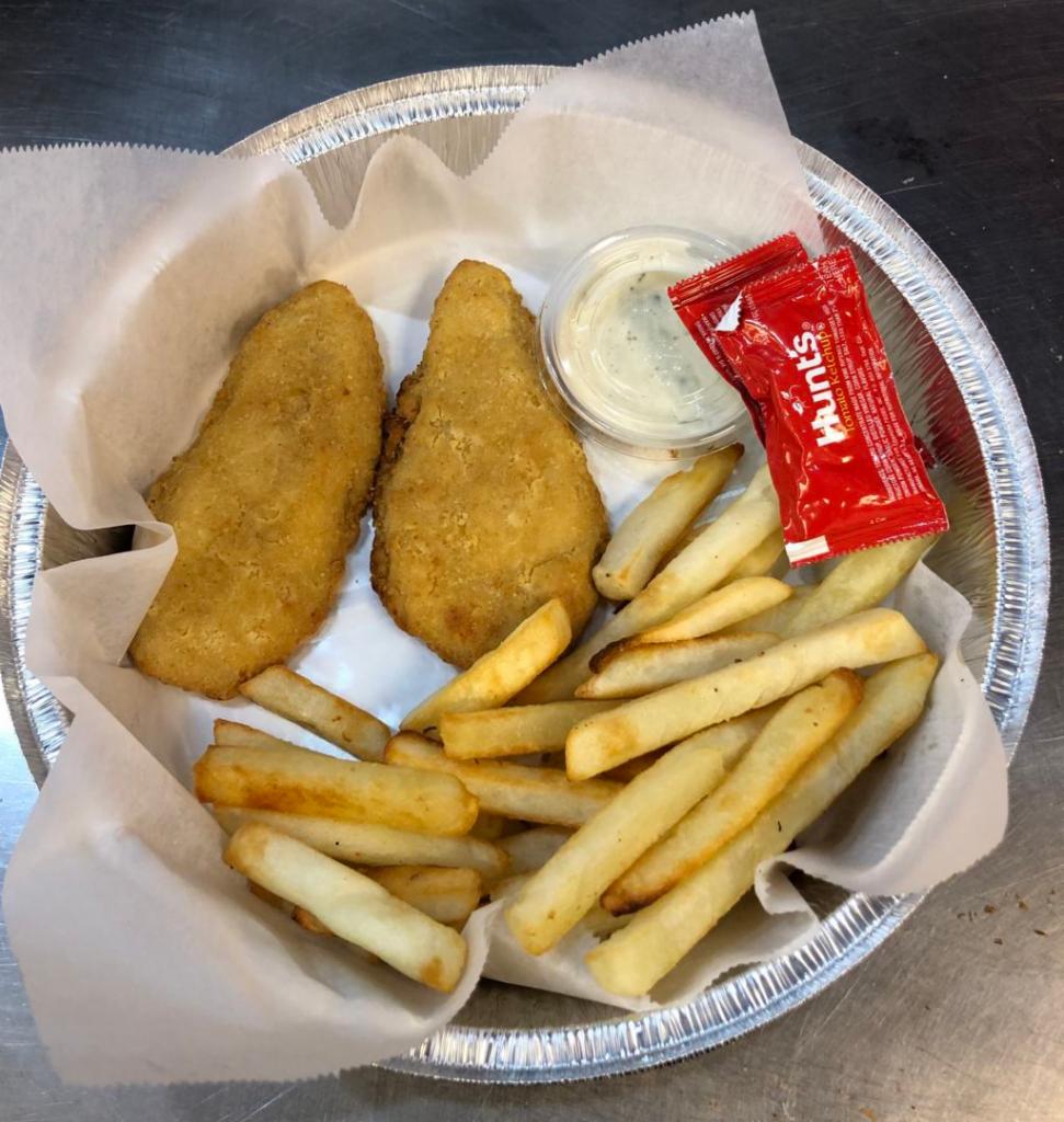 Chicken Strips · Chicken fingers with fries & Drink side of Ranch