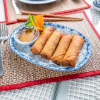 1. Spring Roll · 4 pieces. Crispy rolls stuffed with mixed vegetable, raisin and chicken, served with sweet a...