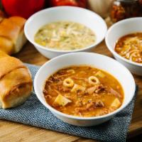 Pasta Fagioli Soup · Traditional Italian soup served with pasta, beans and beef. Served with bread.