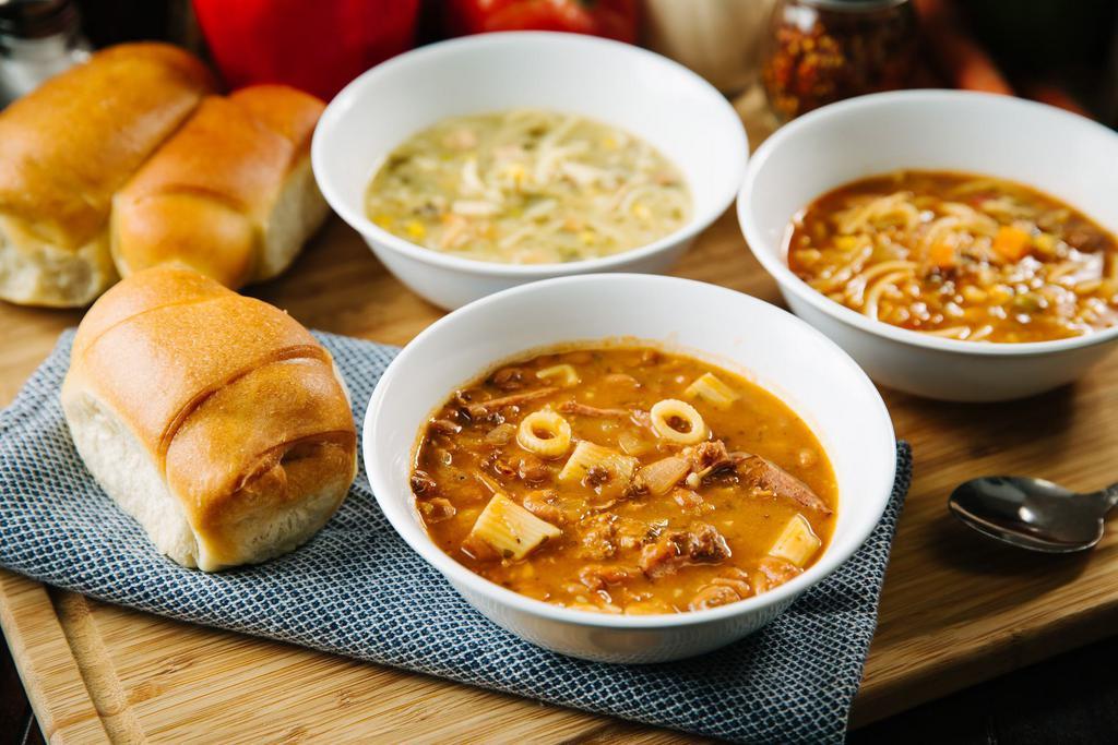 Pasta Fagioli Soup · Traditional Italian soup served with pasta, beans and beef. Served with bread.