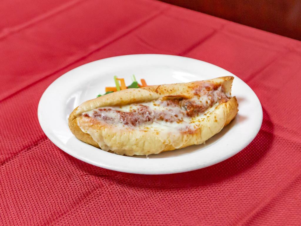 Philly Cheesesteak Sub · Peppers, onions, and a touch of tomato sauce.


