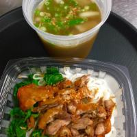 Duck Noodle Soup · Chicken broth with duck, Chinese broccoli, bean sprout and rice noodle.